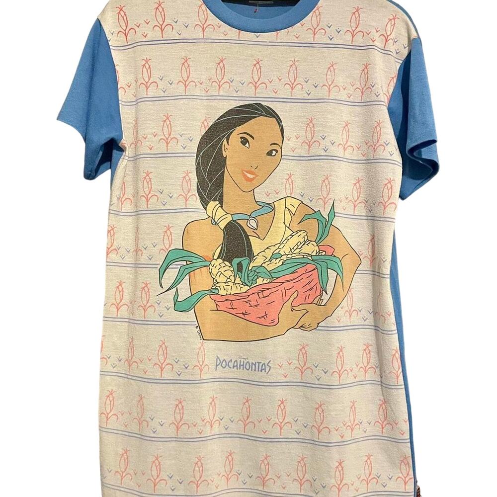 Vintage 90s Pocahontas with Corn AOP Single Stitch Shirt Adult Large